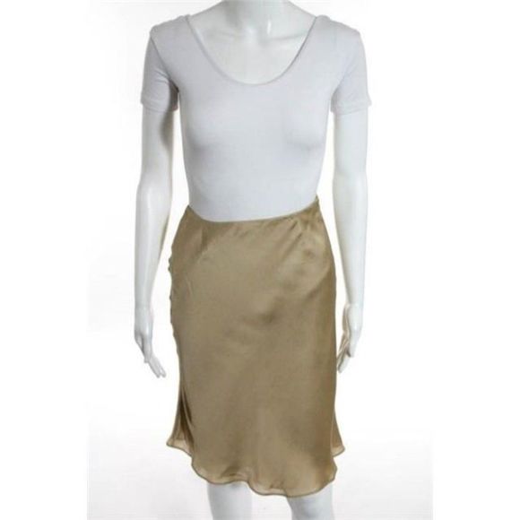 Valentino Beige Gold Silk Zip Knee Length Pencil Trumpet Skirt Size IT 38 - Picture 2 of 8